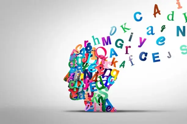 Illustration of a head with a jumble of letters to symbolise SEO, AEO and GEO arcronyms